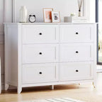 53,9 Commode de style champêtre à 6 tiroirs, grande commode de rangement en bois avec tiroirs profonds pour chambre à coucher, salon et couloir