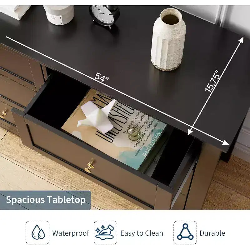 53,9 Commode de style champêtre à 6 tiroirs, grande commode de rangement en bois avec tiroirs profonds pour chambre à coucher, salon et couloir