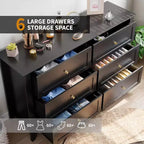 53,9 Commode de style champêtre à 6 tiroirs, grande commode de rangement en bois avec tiroirs profonds pour chambre à coucher, salon et couloir