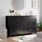 53,9 Commode de style champêtre à 6 tiroirs, grande commode de rangement en bois avec tiroirs profonds pour chambre à coucher, salon et couloir