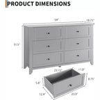 53,9 Commode de style champêtre à 6 tiroirs, grande commode de rangement en bois avec tiroirs profonds pour chambre à coucher, salon et couloir