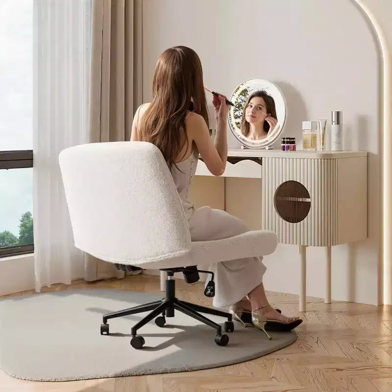 Chaise de bureau MAYEERTY à pattes croisées, chaise en tissu pivotante sans accoudoirs avec roulettes remplaçables et base fixe