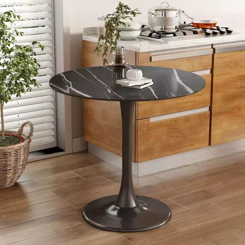 Table à manger ronde NAYSAYE Table d'appoint Table de cuisine moderne Plateau en MDF Base en acier pour salon Bureau Marbre, Noir, 23.6*19.7*29.1