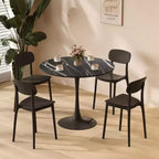 Table à manger ronde NAYSAYE Table d'appoint Table de cuisine moderne Plateau en MDF Base en acier pour salon Bureau Marbre, Noir, 23.6*19.7*29.1