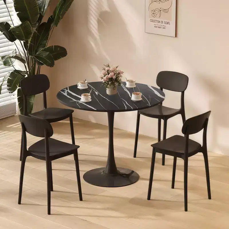 Table à manger ronde NAYSAYE Table d'appoint Table de cuisine moderne Plateau en MDF Base en acier pour salon Bureau Marbre, Noir, 23.6*19.7*29.1