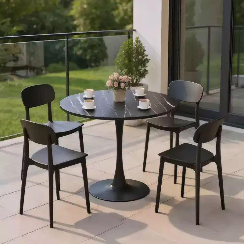Table à manger ronde NAYSAYE Table d'appoint Table de cuisine moderne Plateau en MDF Base en acier pour salon Bureau Marbre, Noir, 23.6*19.7*29.1