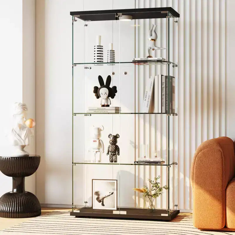 Vitrine à 4 niveaux avec portes vitrées, Meuble de présentation, Bibliothèque-vitrine en verre trempé pour objets de collection, jouets, vin