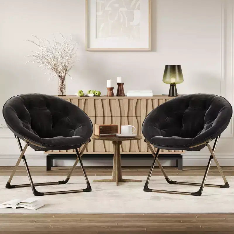 Fauteuil soucoupe géant en peluche pour chambre ou dortoir – Chaise longue d'appoint pliable avec cadre métallique robuste, assise ultra confortable, Noir et or