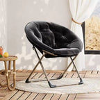Fauteuil soucoupe géant en peluche pour chambre ou dortoir – Chaise longue d'appoint pliable avec cadre métallique robuste, assise ultra confortable, Noir et or