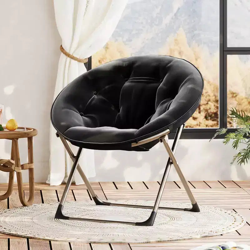Fauteuil soucoupe géant en peluche pour chambre ou dortoir – Chaise longue d'appoint pliable avec cadre métallique robuste, assise ultra confortable, Noir et or