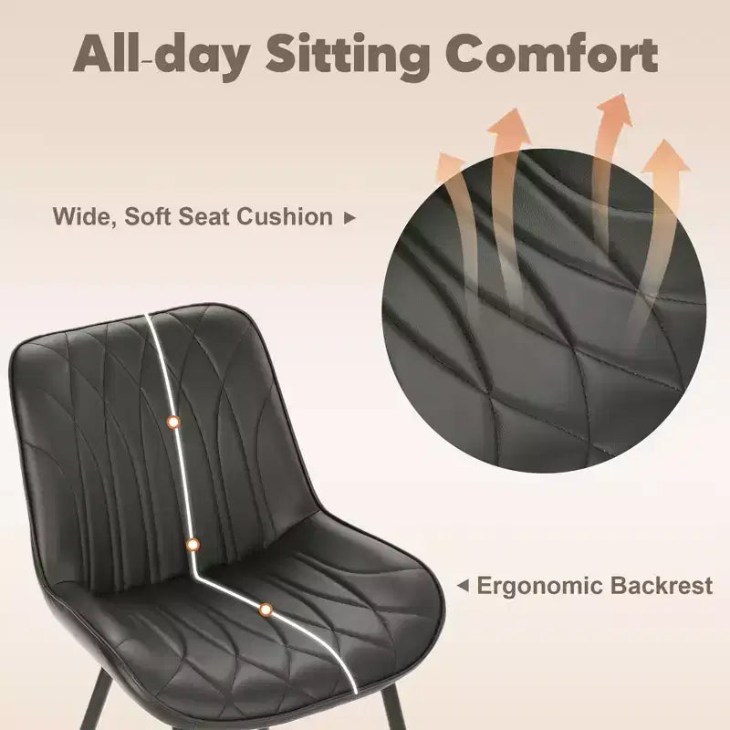Acekool Lot de 2 chaises de salle à manger modernes en PU noir, chaises d'appoint rembourrées avec pieds en métal pour salle à manger et salon