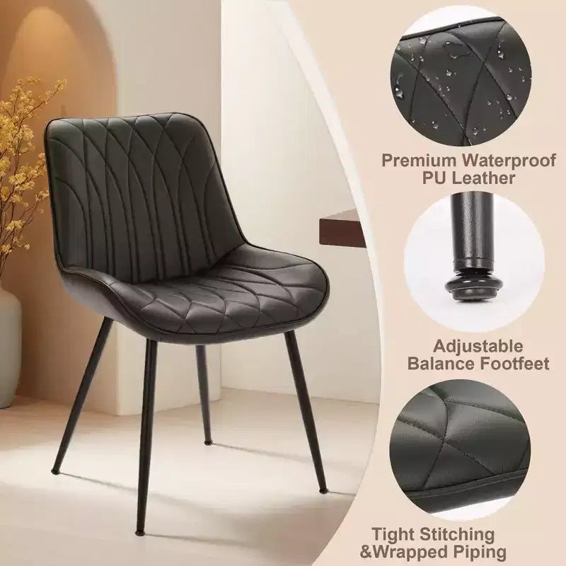 Acekool Lot de 2 chaises de salle à manger modernes en PU noir, chaises d'appoint rembourrées avec pieds en métal pour salle à manger et salon