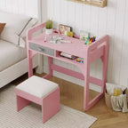 Ensemble bureau et chaise pour enfants Acekool, table d'étude réglable avec rangement et porte-livres, pour garçons et filles, blanc/rose/bleu