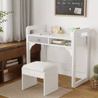 Ensemble bureau et chaise pour enfants Acekool, table d'étude réglable avec rangement et porte-livres, pour garçons et filles, blanc/rose/bleu