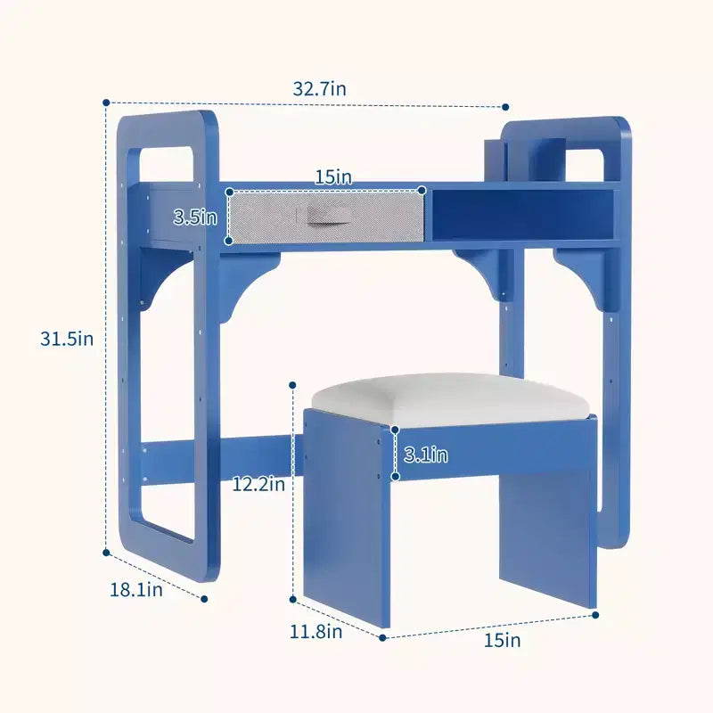 Ensemble bureau et chaise pour enfants Acekool, table d'étude réglable avec rangement et porte-livres, pour garçons et filles, blanc/rose/bleu
