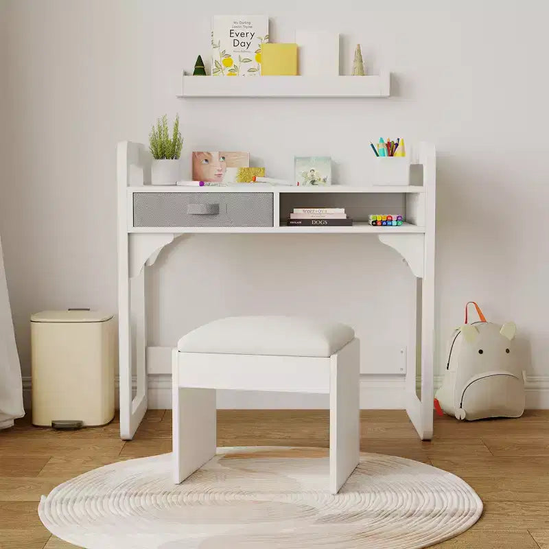 Ensemble bureau et chaise pour enfants Acekool, table d'étude réglable avec rangement et porte-livres, pour garçons et filles, blanc/rose/bleu