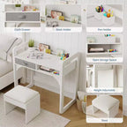 Ensemble bureau et chaise pour enfants Acekool, table d'étude réglable avec rangement et porte-livres, pour garçons et filles, blanc/rose/bleu