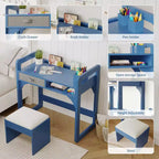 Ensemble bureau et chaise pour enfants Acekool, table d'étude réglable avec rangement et porte-livres, pour garçons et filles, blanc/rose/bleu