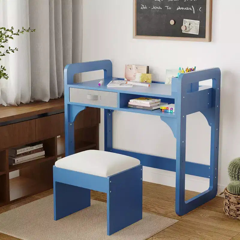 Ensemble bureau et chaise pour enfants Acekool, table d'étude réglable avec rangement et porte-livres, pour garçons et filles, blanc/rose/bleu