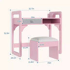 Ensemble bureau et chaise pour enfants Acekool, table d'étude réglable avec rangement et porte-livres, pour garçons et filles, blanc/rose/bleu