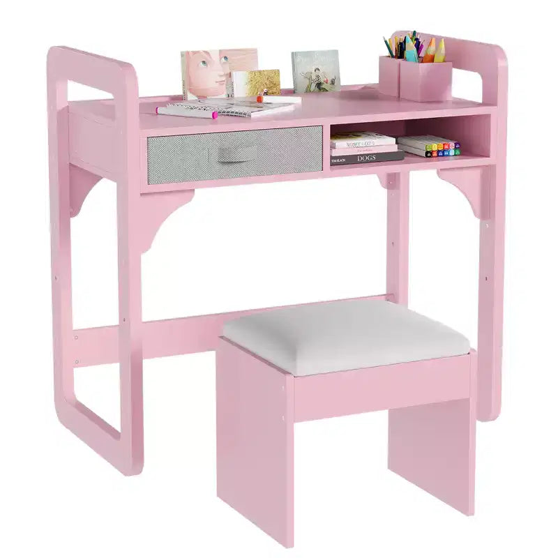 Ensemble bureau et chaise pour enfants Acekool, table d'étude réglable avec rangement et porte-livres, pour garçons et filles, blanc/rose/bleu