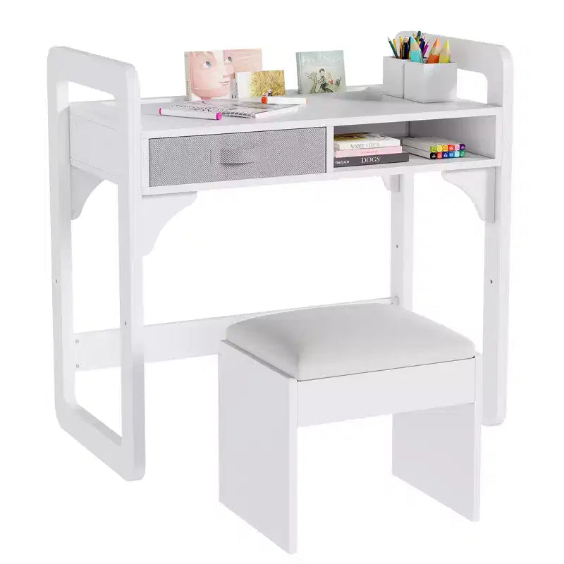Ensemble bureau et chaise pour enfants Acekool, table d'étude réglable avec rangement et porte-livres, pour garçons et filles, blanc/rose/bleu