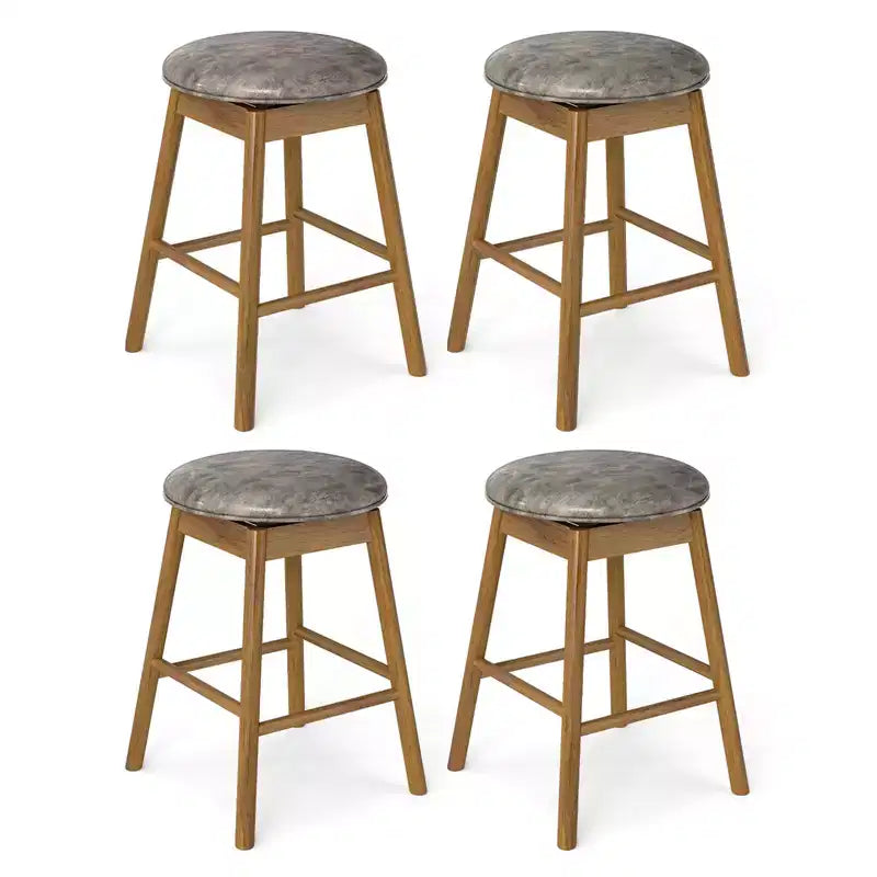 Costway 25'' Swivel Counter Height Barstools Set of 4 w/Solid Wood Legs and Footrests