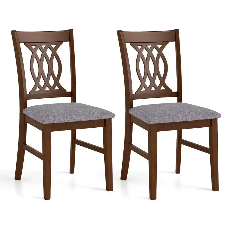 Lot de 4 chaises de salle à manger Costway avec assise rembourrée, dossier ajouré et cadre en bois d'hévéa