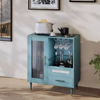 Buffet moderne vert avec porte-verres et rangements, 30,7 po pour cuisine, salle à manger, salon