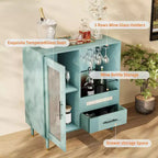 Buffet moderne vert avec porte-verres et rangements, 30,7 po pour cuisine, salle à manger, salon