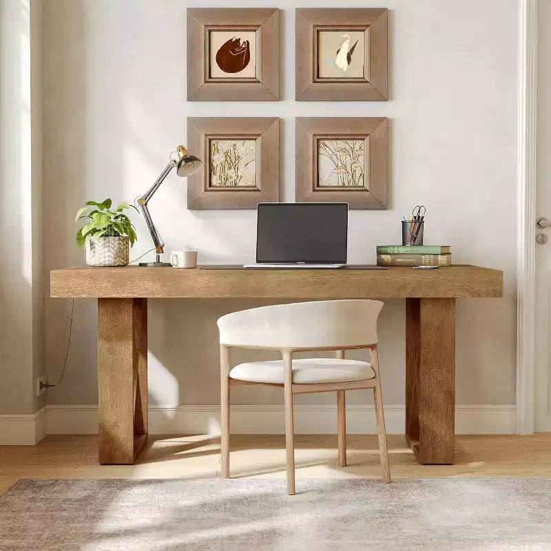 Bureau informatique Lantine 63 pouces, apparence épaisse et simple, poste de travail de jeu et d'écriture, bureau exécutif pour la maison, bureau, marron