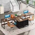 Lantine Bureau d'angle en L de 150 cm avec tiroirs et étagères de rangement, bureau réversible pour bureau à domicile, marron