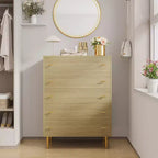 Commode de chambre à 5 tiroirs de style ferme, commode haute de 112 cm en bois rustique avec grands tiroirs et poignées barres, organisateur de tiroirs pour le salon