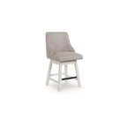 Tabourets de bar pivotants rembourrés Signature Design by Ashley Robbinsdale, hauteur comptoir, lot de 2, blanc antique avec assise en tissu gris clair