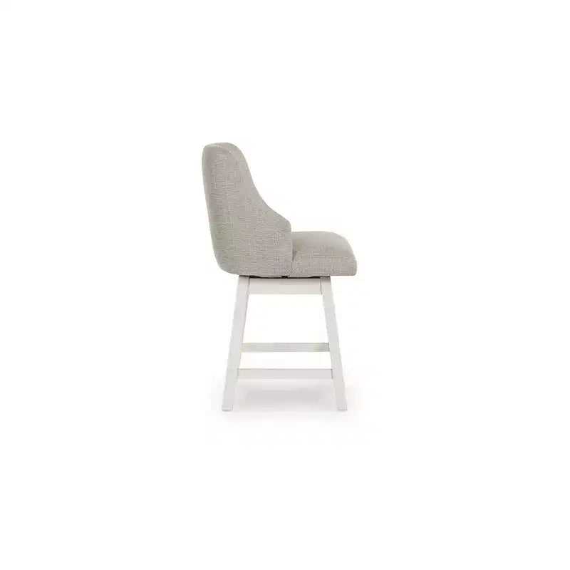 Tabourets de bar pivotants rembourrés Signature Design by Ashley Robbinsdale, hauteur comptoir, lot de 2, blanc antique avec assise en tissu gris clair