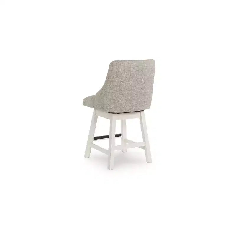 Tabourets de bar pivotants rembourrés Signature Design by Ashley Robbinsdale, hauteur comptoir, lot de 2, blanc antique avec assise en tissu gris clair