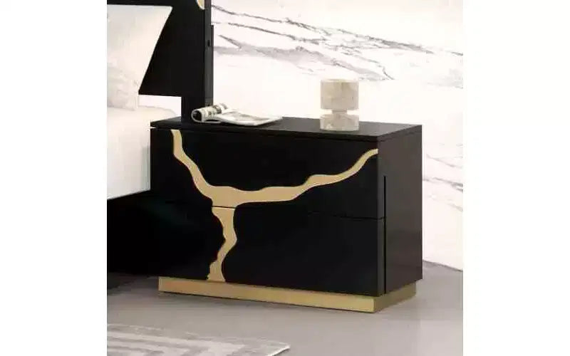 JVNOXK Table de chevet moderne 28 pouces Motif laqué doré Tiroirs à queues d'aronde français et anglais Meubles de chambre Noir et or