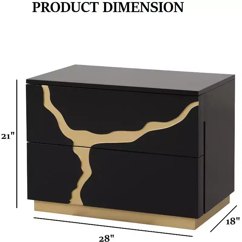 JVNOXK Table de chevet moderne 28 pouces Motif laqué doré Tiroirs à queues d'aronde français et anglais Meubles de chambre Noir et or