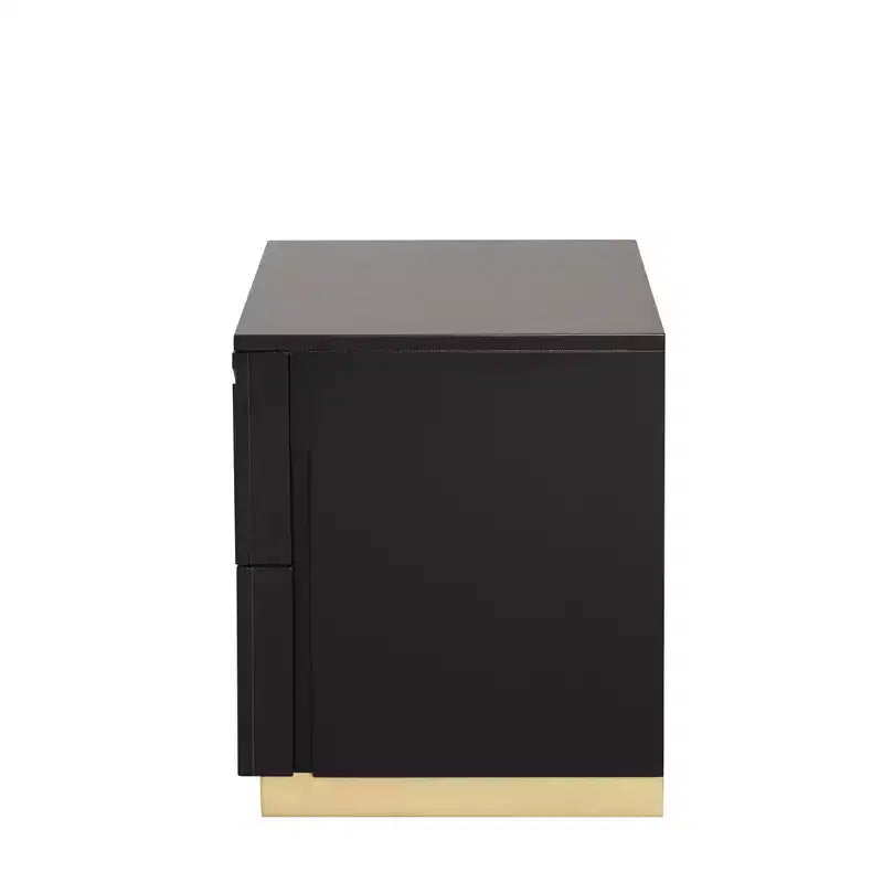 JVNOXK Table de chevet moderne 28 pouces Motif laqué doré Tiroirs à queues d'aronde français et anglais Meubles de chambre Noir et or