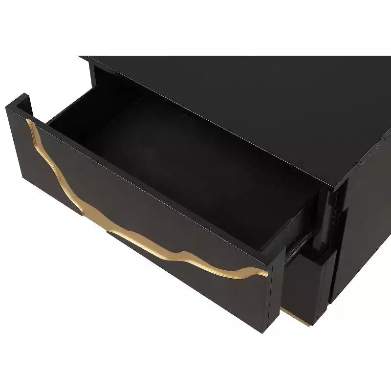 JVNOXK Table de chevet moderne 28 pouces Motif laqué doré Tiroirs à queues d'aronde français et anglais Meubles de chambre Noir et or