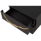 JVNOXK Table de chevet moderne 28 pouces Motif laqué doré Tiroirs à queues d'aronde français et anglais Meubles de chambre Noir et or
