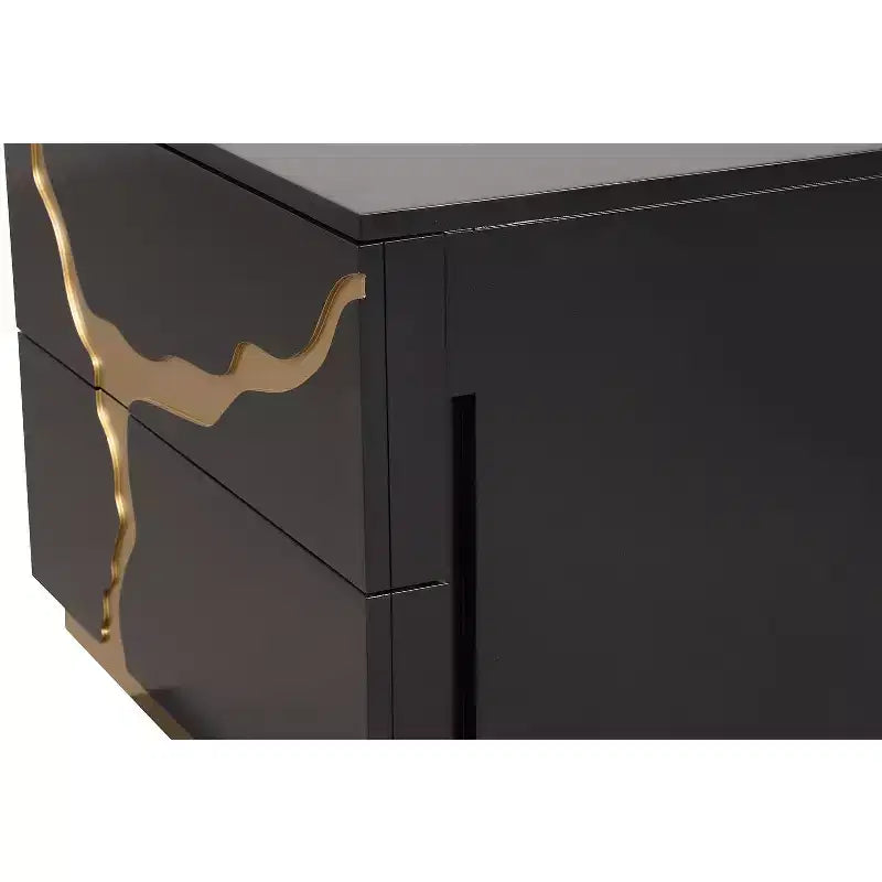 JVNOXK Table de chevet moderne 28 pouces Motif laqué doré Tiroirs à queues d'aronde français et anglais Meubles de chambre Noir et or