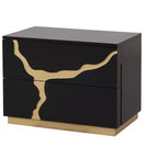 JVNOXK Table de chevet moderne 28 pouces Motif laqué doré Tiroirs à queues d'aronde français et anglais Meubles de chambre Noir et or
