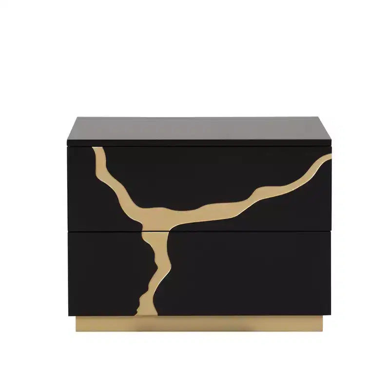 JVNOXK Table de chevet moderne 28 pouces Motif laqué doré Tiroirs à queues d'aronde français et anglais Meubles de chambre Noir et or