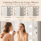 Coiffeuse avec miroir et 12 lumières LED, Table de maquillage moderne avec prise de courant, 2 tiroirs, support pour sèche-cheveux et tabouret, pour chambre à coucher