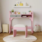 Ensemble Bureau et Chaise pour Enfants, Bureau d'Étude pour Garçons et Filles, Table d'Écriture en Bois pour Enfants avec Tiroirs en Tissu et Porte-Crayons