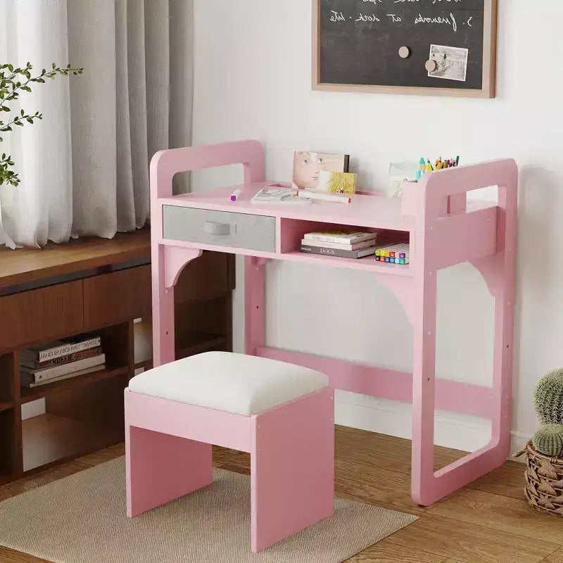 Ensemble Bureau et Chaise pour Enfants, Bureau d'Étude pour Garçons et Filles, Table d'Écriture en Bois pour Enfants avec Tiroirs en Tissu et Porte-Crayons