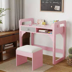 Ensemble Bureau et Chaise pour Enfants, Bureau d'Étude pour Garçons et Filles, Table d'Écriture en Bois pour Enfants avec Tiroirs en Tissu et Porte-Crayons