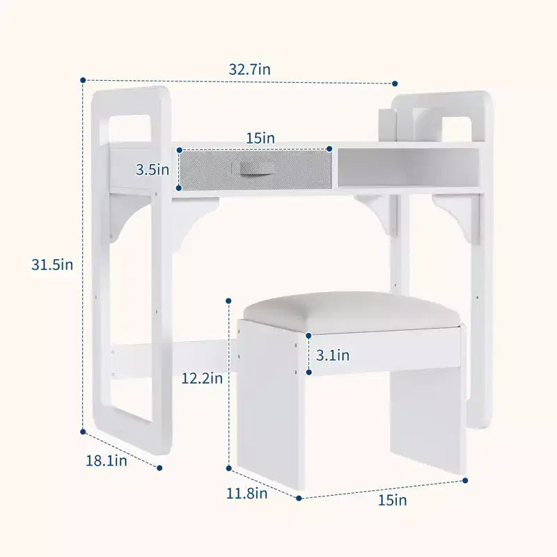 Ensemble Bureau et Chaise pour Enfants, Bureau d'Étude pour Garçons et Filles, Table d'Écriture en Bois pour Enfants avec Tiroirs en Tissu et Porte-Crayons
