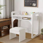 Ensemble Bureau et Chaise pour Enfants, Bureau d'Étude pour Garçons et Filles, Table d'Écriture en Bois pour Enfants avec Tiroirs en Tissu et Porte-Crayons